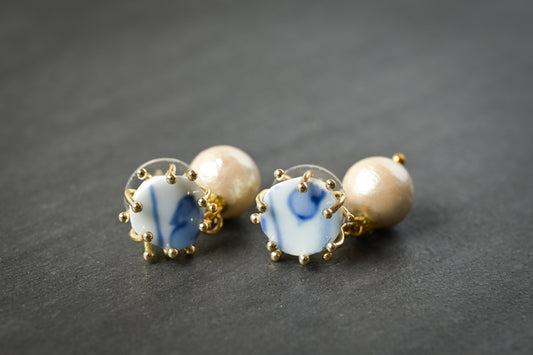 ブルーコットンパール　ピアス｜kusano