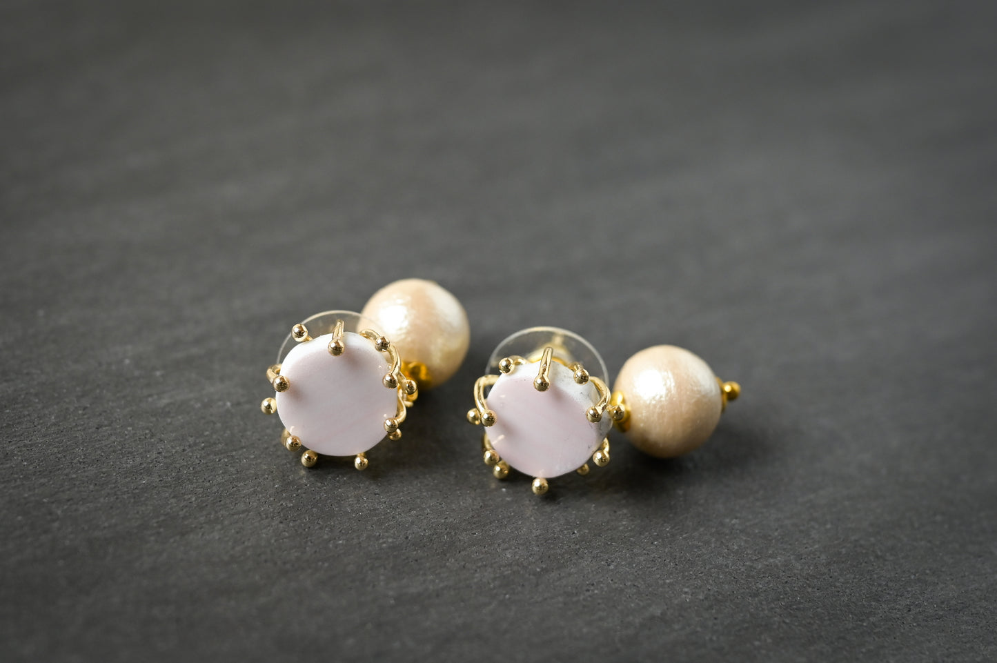 ピンク　コットンパール　ピアス｜kusano