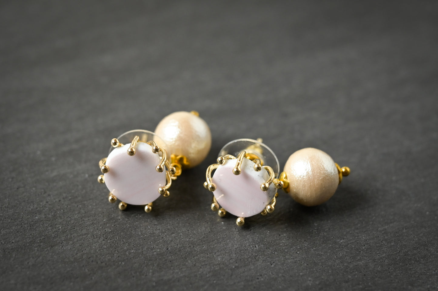 ピンク　コットンパール　ピアス｜kusano