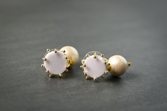 ピンク　コットンパール　ピアス｜kusano
