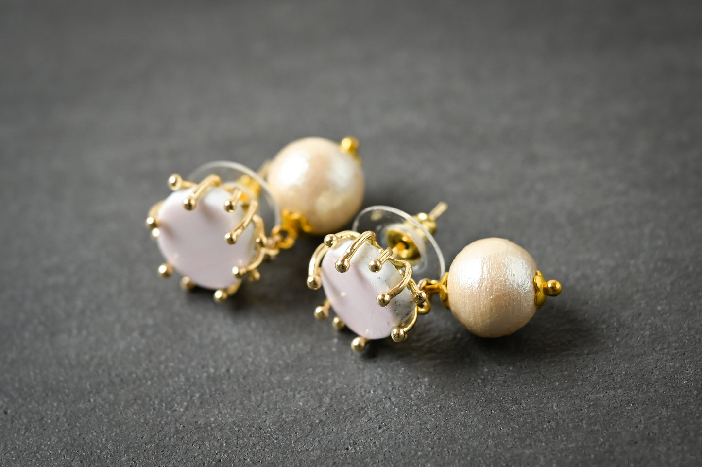 ピンク　コットンパール　ピアス｜kusano
