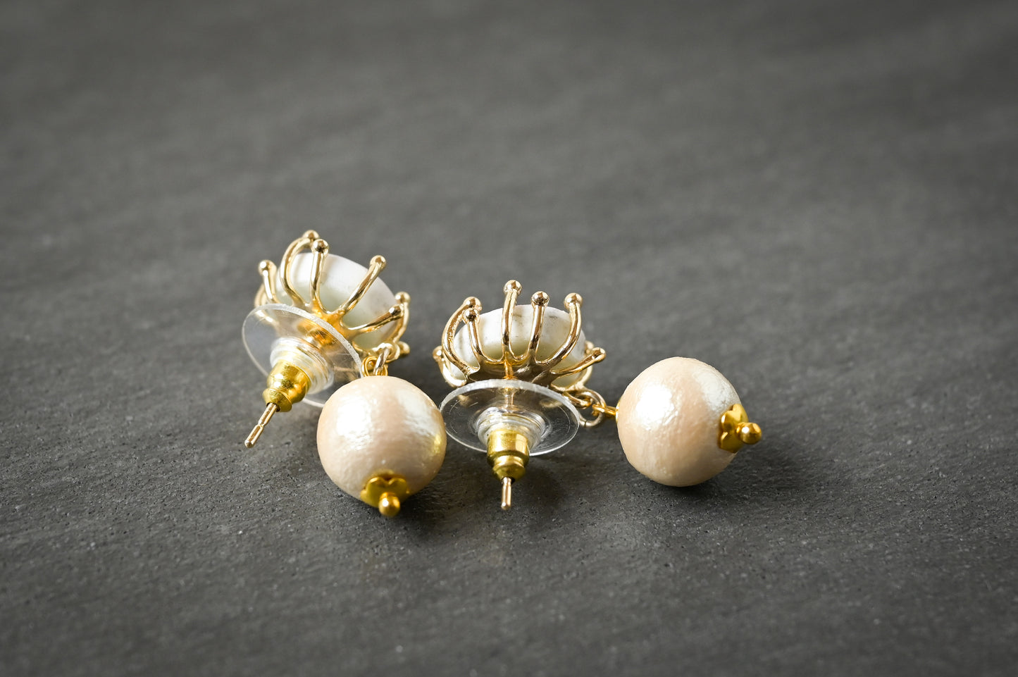 ピンク　コットンパール　ピアス｜kusano