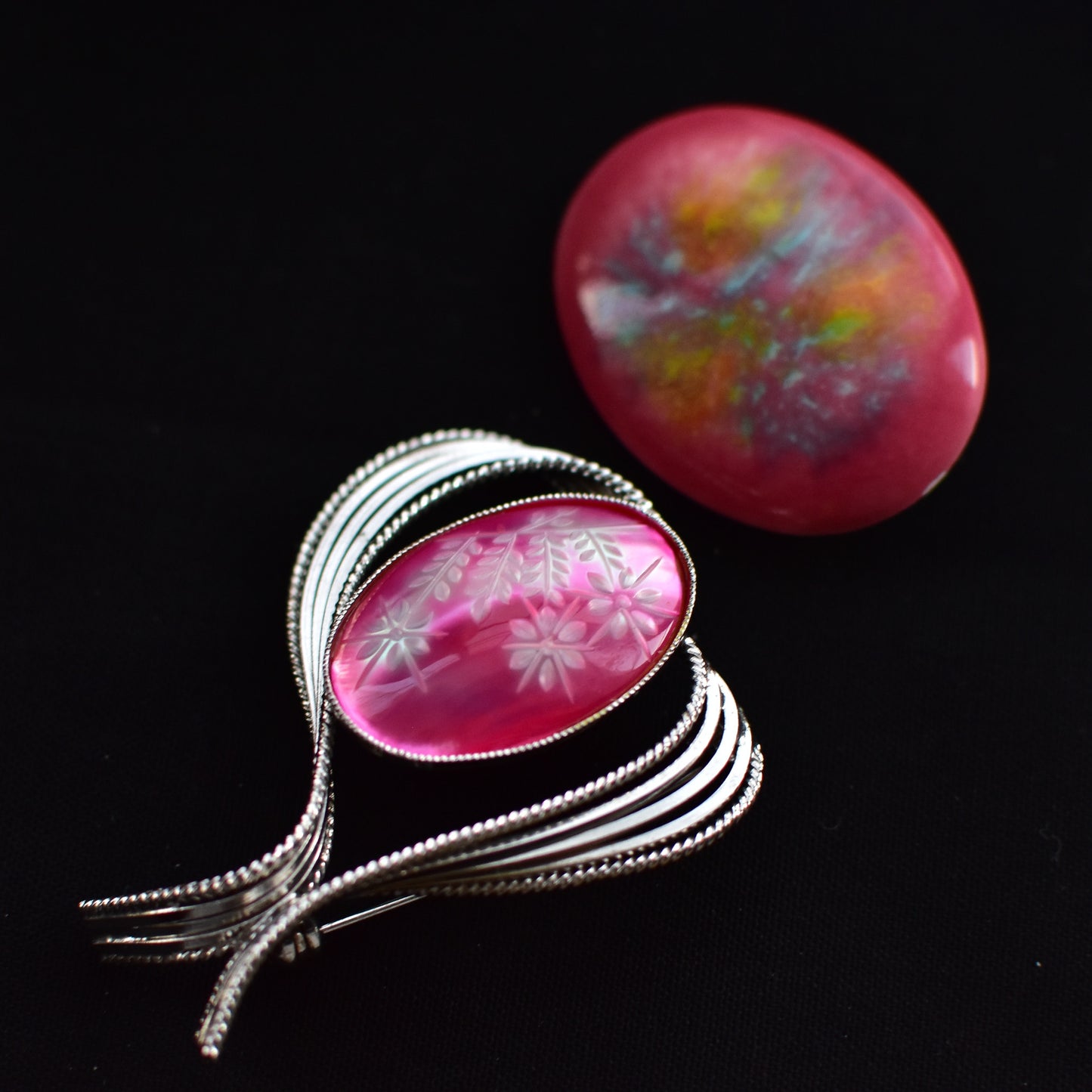 Pink cloisonne brooch